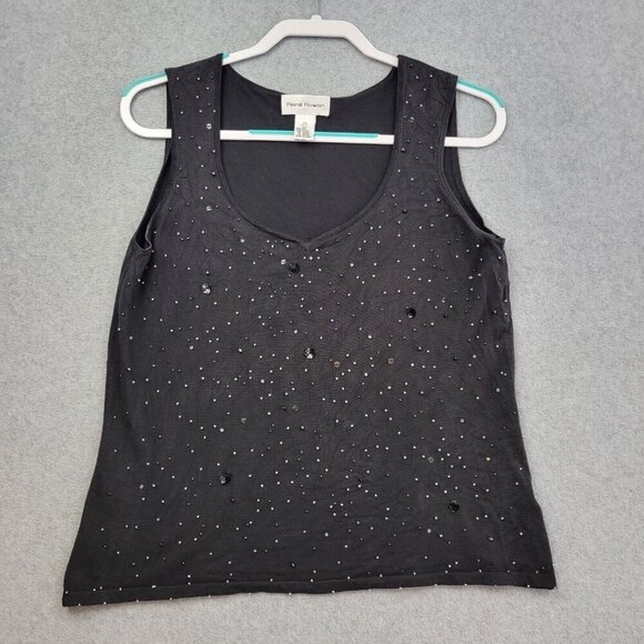 Rena Rowan Womens Silk Blend Sweater Size Large Cardigan Tank Set Black Beaded - Picture 7 of 16